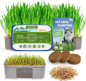 Cat Grass Kit for Indoor Cats - 3 Pack | Organic Wheat Grass Seeds, Grows in 7 Days | Digestive Health & Reduces Hairball | Gift for Cat Lovers with BPA-Free Planters, Soil & Non-GMO Seeds