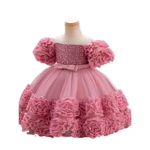 Girls European American Style Formal Princess Dress Children Bud Style Host Piano Performance Puffy Skirt Kids Formal Dress