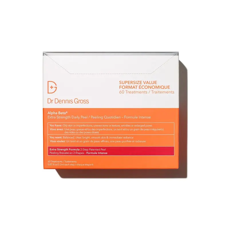 Dr. Dennis Gross Skincare Alpha Beta Extra Strength Daily Facial Peeling Pads (60pk) - AHA/BHA Exfoliating Beauty Pads with Glycolic, Salicylic, Lactic Acids, Glycerin, Gentle Formula, Radiant Skin, Firming, Light Fragrance, Clogged Pores Solution