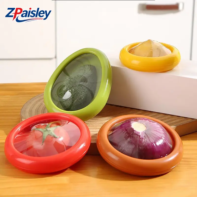 4 Pack Produce Saver Containers Set, Reusable Avocado Onion Lemon Tomato Storage Keeper with Clear Lids, Food Grade Seal Fresh Food Storage Box for Refrigerator, Dishwasher Safe Kitchen Fruit Vegetable Organizer