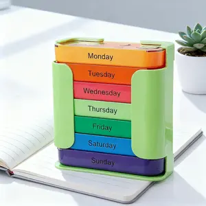 7-day Pill Storage Box, 1 Count Portable Large Capacity Pill Organizer, Daily Pill Storage Box for Home Office Travel, Home Supplies, Home Decor, Medical Care Box, Healthcare, Vitamin Organizer, Supplement Organizer, Multicolor Medicine Organization Aid