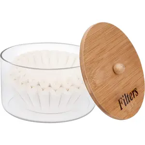 Coffee Filter Holder with Lid,Glass Coffee Filter Storage Container,Coffee Filter Dispenser,Rustic Coffee Filter Organizer Basket,Coffee Filter Container for Counter, Coffee Bar Accessories Decor