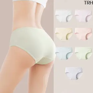 Mid Rise Solid Cotton Women Briefs, Seamless Full Coverage Hip Hugging Underwear with Antibacterial Crotch, Soft Breathable Stretch No Ride Up Daily Comfort Panties for Everyday Workout Loungewear