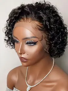 Pixie Cut Wigs Human Hair Short Curly Lace Front Human Hair Wigs For Women Water Wave Wig 13x1 Transparent Lace Wigs