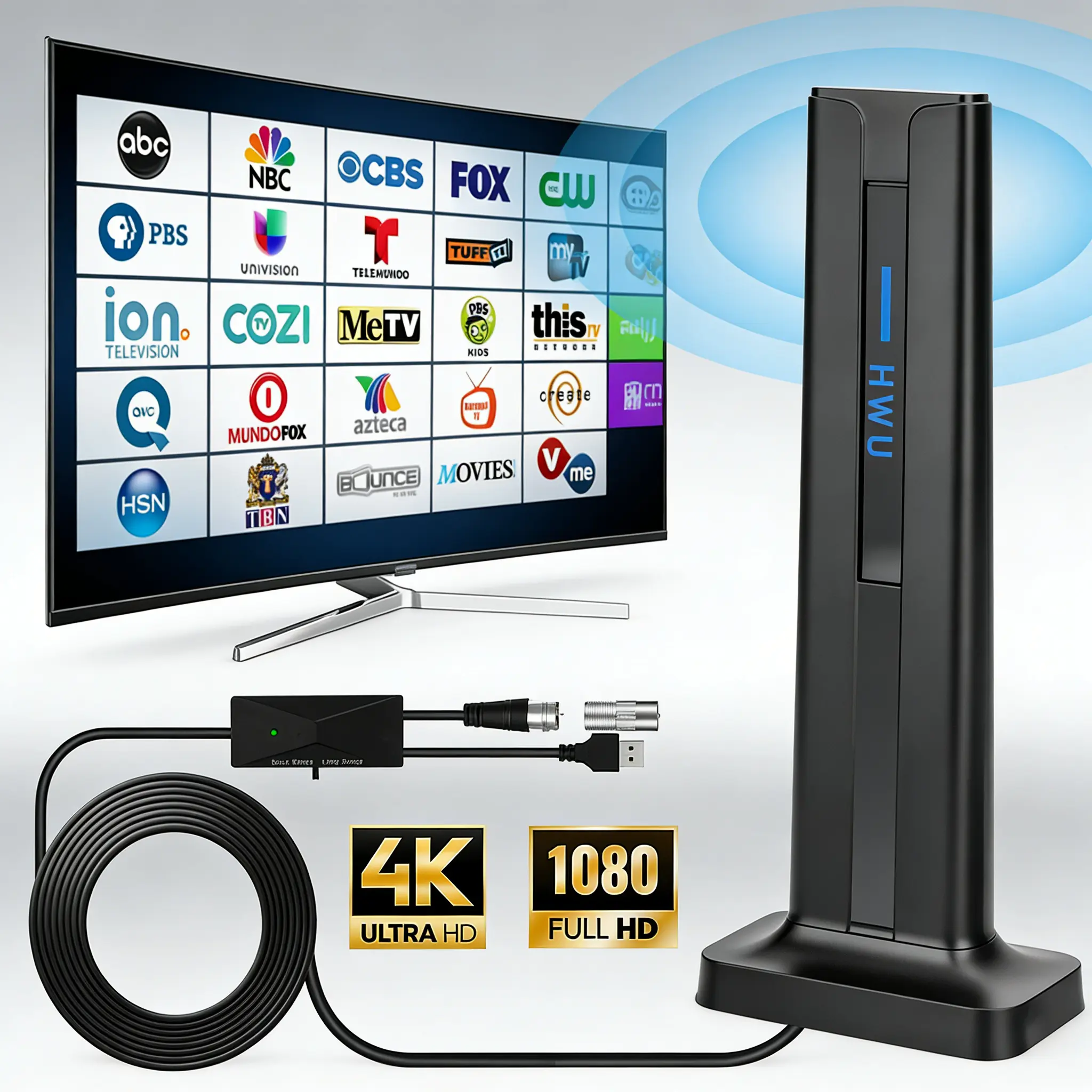 450 Miles Upgraded TV Antenna Digital HD Indoor HDTV 1080P 4K Long Range USA Cable Man Usb Powered Remote Black