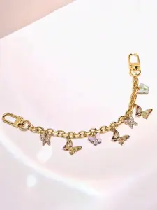 Gradient Butterfly Bag Chain Charms, Cute Butterfly Charm, Gold Enamel & Crystal Bag Decoration Keychain, Delicate Coquette Bag Pendant for Backpack Purse, Ideal for Girly & Romantic Style Lovers, Trendy Bag Charms