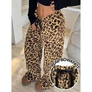 Flannel Leopard Print Heart Camo Sweatpants, Fitted Streetwear, Hip Hop Rap Dance Motorcycle School Style, Fashion Trendy Casual Sportswear
