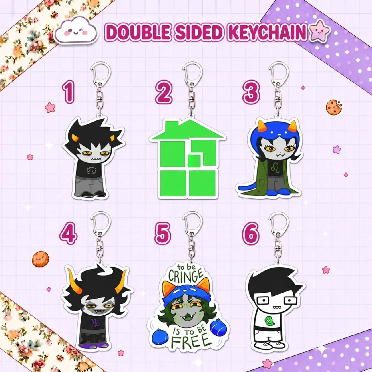 Homestuck Troll Acrylic Charm Keychain Cute Horns Alien Girl Boy Cute Aesthetic Alt Bag Accessory