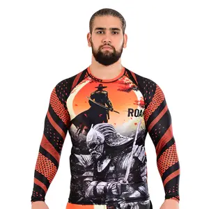 ROAR-INT Warrior Long Sleeve Men’s MMA Jiu-Jitsu No-Gi Training Fight Wear Compression Rash Guard Shirt