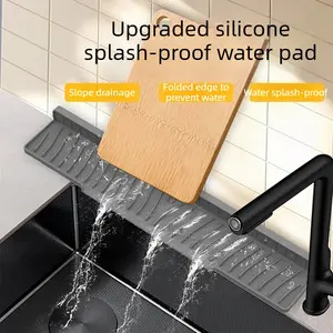 Bendable-Edge Silicone Sink Faucet Drip Mat, Narrow-Edge Basin Flow-Directing Drain Pad, Counter Splash Guard Mat