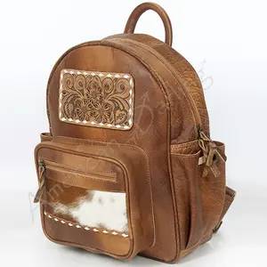 American Darling Backpack Bag Hand Tooled Floral Carved Panel Cowhide Genuine Leather Western Travel Bag with YKK Zipper
