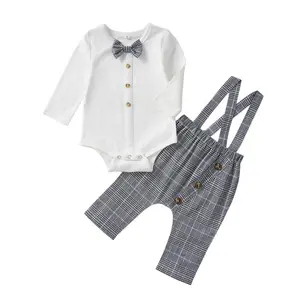 Ma&Baby Baby Boys Gentleman Outfits Suits Infant Long Sleeve Shirt+Bib Pants+Bow Tie Overalls Clothes Set