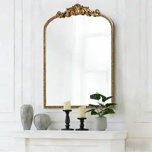 Gold Arched Vintage Mirror Baroque Ornate Antique Mirror For Fireplace Mantel Bathroom Entryway Wall Decor Classic Design DIY