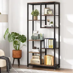 LITTLE TREE 6-Tier Tall Bookshelf Bookcase, Industrial 8-Shelf Open Bookcase Storage Display Book Shelves for Living Room, Home Office