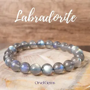 Radiant Labradorite Crystal Beaded Bracelet – 8mm Natural Round Gemstone Beads with Rainbow Blue Flash ，optional size，Magical Gemstone，Aura Strengthening，Psychic Enhancement，Unisex Healing Jewelry for Protection & Transformation