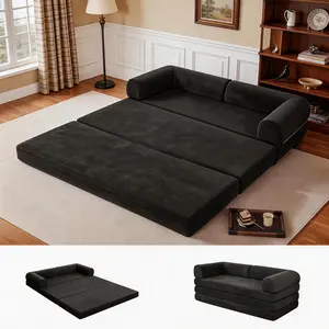 【Longevfot】Compact Boneless Corduroy Sofa Bed, 4-in-1 Multifunctional Foldable Floor Couch Convertible Futon Sofa with L-Shaped Armrests-Sleeper Mattress Chair Bed Comfy Portable Lounge, Pet Seat for Small Apartments, Living Room, No Assembly Required