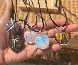 Wire Wrapped Crystal Heart Necklaces