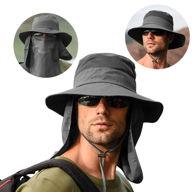 Outdoor Wide Brim Sun Hat Men and Women - 3-IN-1 Outdoor Fishing Hat , Wide Brim Sun Hat for Camping and Working