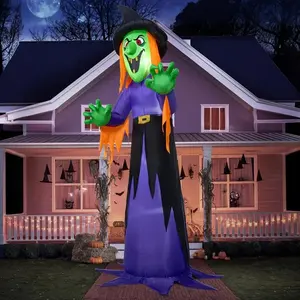 12 FT Giant Halloween Inflatable Witch with Built-in LED Lights for Outdoor Decoration - Perfect for Festive Parties and Haunted Houses Hat Lightweight