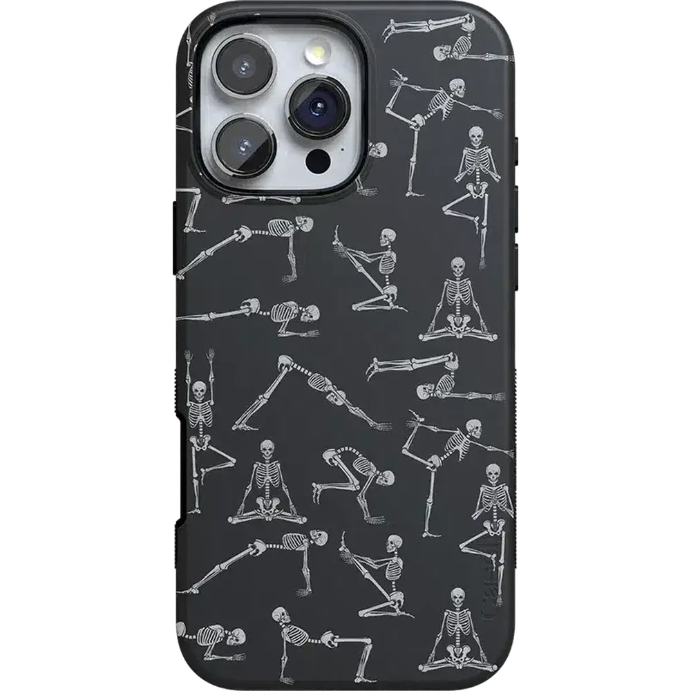 Casely iPhone 16 Pro Case | Corpse Pose | Skeleton Yoga | Bold Protective Design | Compatible with MagSafe