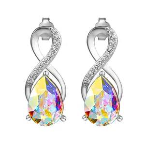 OIDEA Infinity Love Aurora Teardrop Crystal Stud Earrings for Women, Silver Tone Romantic Drop Jewelry