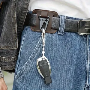 Durable Leather Keychain Belt Clip, Thick Leather Waist Strap with Eagle Beak Hook, Outdoor Cross-Border Key Holder, Long-Lasting Design