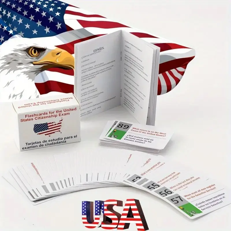 US Citizenship 2025 Civics Test  Naturalization Flash Cards 100 Civics Q&A, Study Guide, Bilingual (English/Spanish), USCIS Exam Preparation, Test Prep, Illustrated Questions