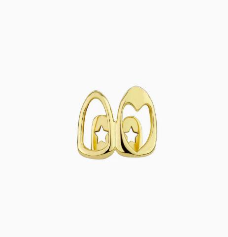 Double Tooth Hollow Heart Grillz - Smooth Gold Finish Dental Accessory, Hip-Hop Street Style Piece for Daily Outfits, Wear for Parties to Command Attention, Enhance Look Fashion Costume Jewelry, Double Tooth Grillz