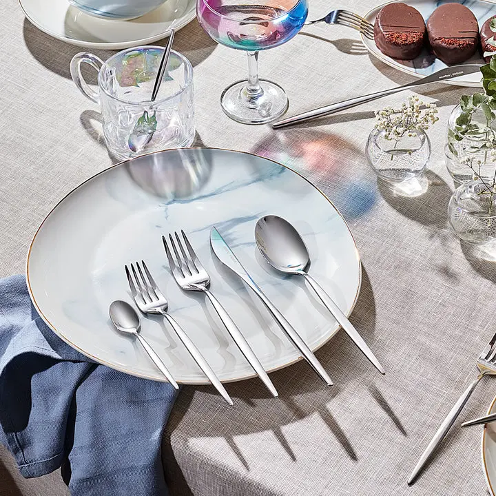 Karaca Lizbon 30-Piece 18/10 Stainless Steel Cutlery Set for 6, Silver Flatware Set, Dishwasher Safe Silverware