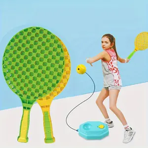 unzip toys Kids Tennis Trainer Set, Adjustable Tetherball Tennis Racket with Elastic Rope & Base, Fillable Base for Stability, Portable Outdoor Sports Practice Toy for Children 3-6 Years, Durable Plastic, Includes Ball & Paddles, Interacti