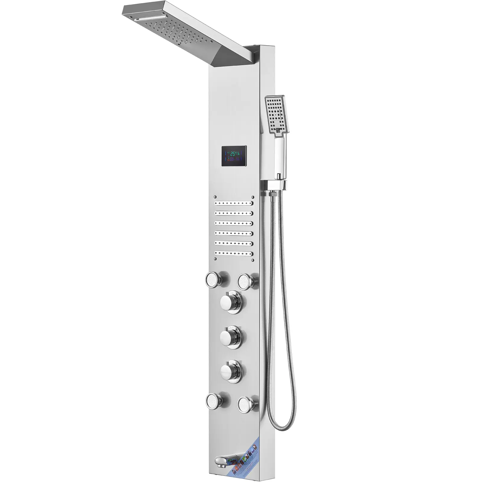 【summerfinds】VEVOR Shower Panel System, 6 Shower Modes, LED & Screen Hydroelectricity Shower Panel Tower, Rainfall, Waterfall, 5 Massage Jets, Tub Spout, Handheld Shower, Stainless Steel Wall-Mounted Shower Set