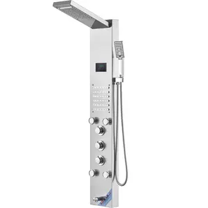 VEVOR Shower Panel System, 6 Shower Modes, LED & Screen Hydroelectricity Shower Panel Tower, Rainfall, Waterfall, 5 Massage Jets, Tub Spout, Handheld Shower, Stainless Steel Wall-Mounted Shower Set