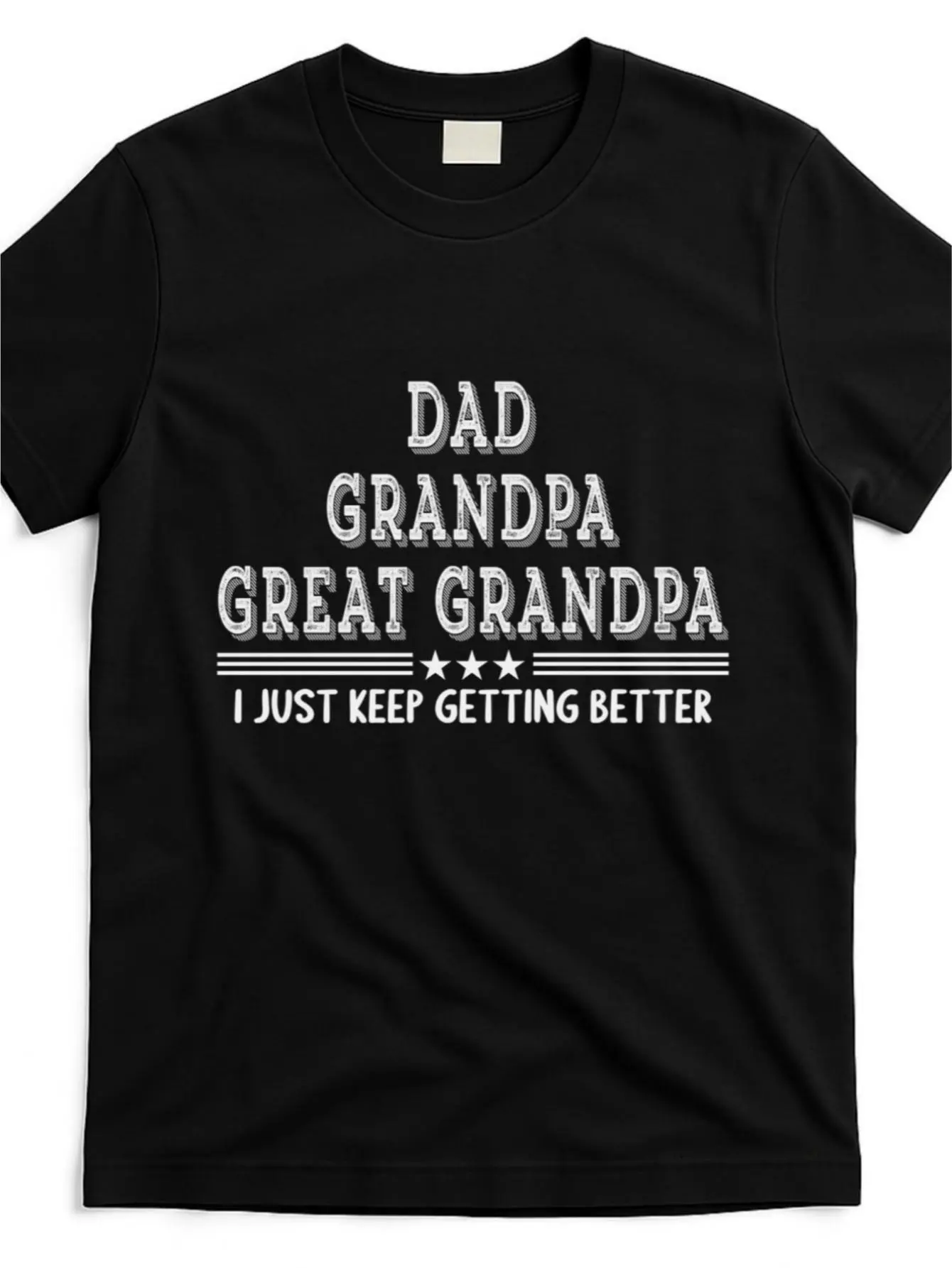 Father'S Day Dad Grandpa Great Grandpa T-Shirt Unisex, Summer 2026, Short Sleeve, Printed, Round Neck, Regular Fit, Suitable for All Seasons, Retro Style, Plus Sizeunisex 2026 Black T-Shirt