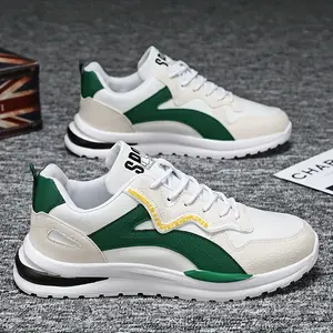 Men's Trendy Athletic Sneakers - Durable, Non-, Shock-Absorbing Running Shoes With Stylish "" Print, White & Green Design, Casual Streetwear Everyday & Activities, Everyday Shoes |   Trendy Running Shoes |   Pu Upper Sneake