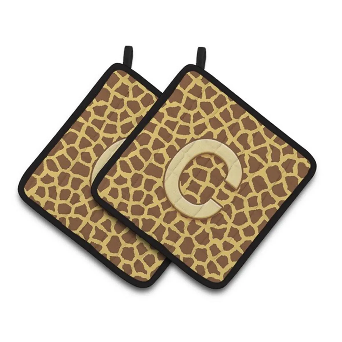 Monogram Initial C Giraffe Pair of Pot Holders