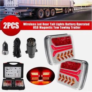 2-Pack Magnetic Wireless LED Trailer Tail Lights Plug-and-Play Brake & Turn Signal for Truck RV Camper with 12V/24V Adapter & 7-Pin Connector