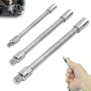 Electric Wrench Sleeve Universal Extension Rod, 3 Counts Bendable Flexible Shaft, 1/4, 3/8, 1/2 Socket Wrenches Drive Head, Flexible Shaft Hose Electric Extension Wrench for Tight Spaces