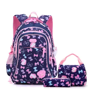 Cartoon Print Backpack Set 3 Piece School Bag with Lunch Bag and Pencil Case Casual Outdoor Backpack Set