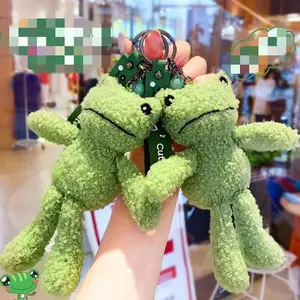 Internet celebrity explosion green plush frog doll buckle rope creative cute little frog bag keychain pendant