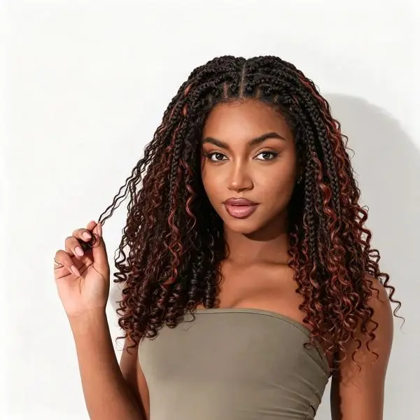 Female 16in Synthetic Full Lace Braided Wig - Knotless Box Braid, Curly Faux Locs Hair for Party Wear