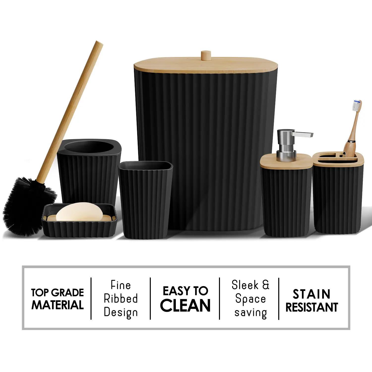 Hearth & Harbor Bathroom Accessories Complete Set – Durable, Fine Ribbed Design for a Coordinated Bath Look, Easy to Clean, Rust-Resistant Hardware.