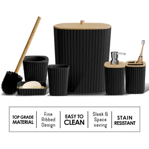 Hearth & Harbor Bathroom Accessories Complete Set – Durable, Fine Ribbed Design for a Coordinated Bath Look, Easy to Clean, Rust-Resistant Hardware.