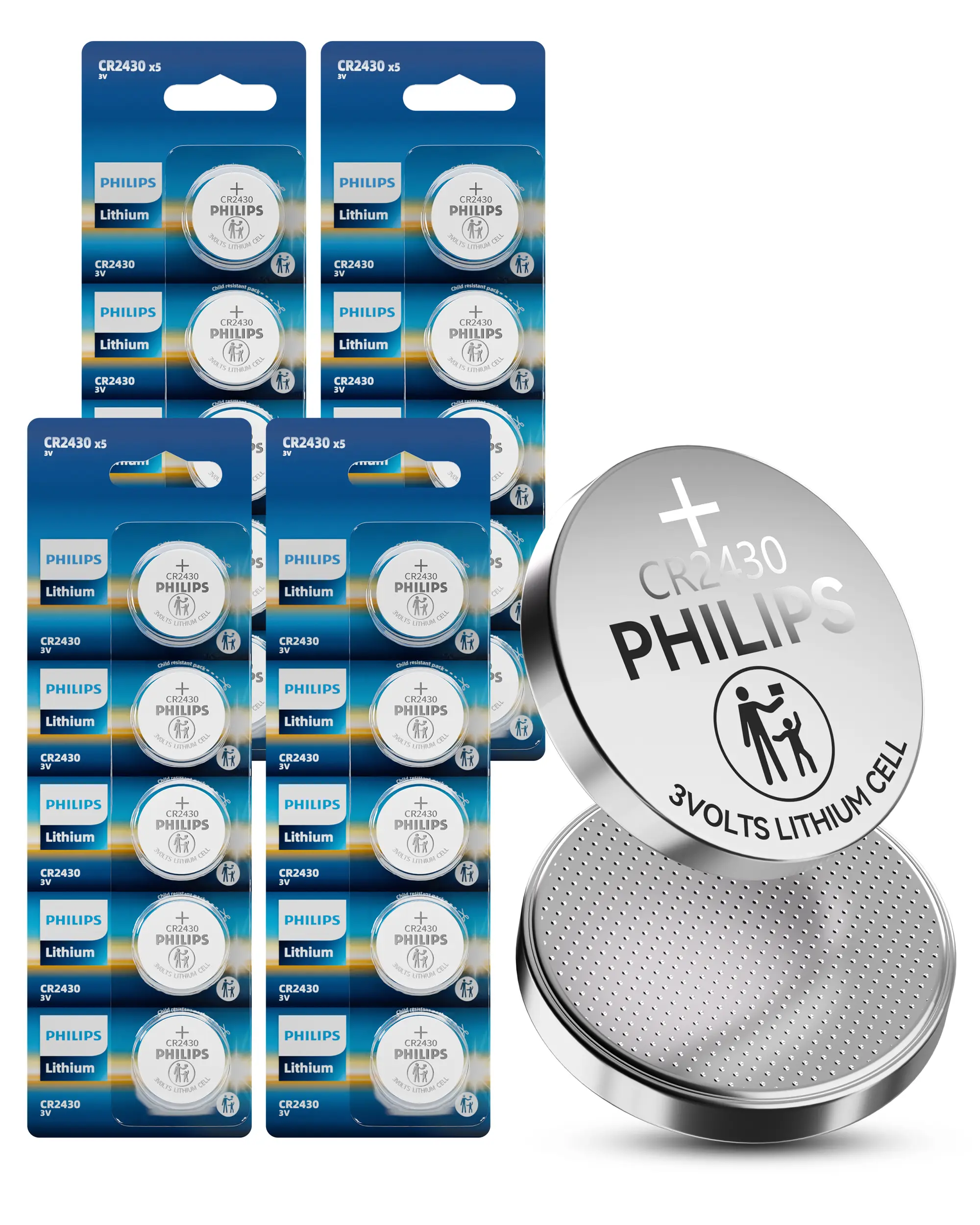 Philips CR2430 3V Lithium Button Battery 20-Pack, 10-Year Shelf Life, Child-Safe - Ideal for Key Fobs, Remotes, and Home Devices, Remote, Device
