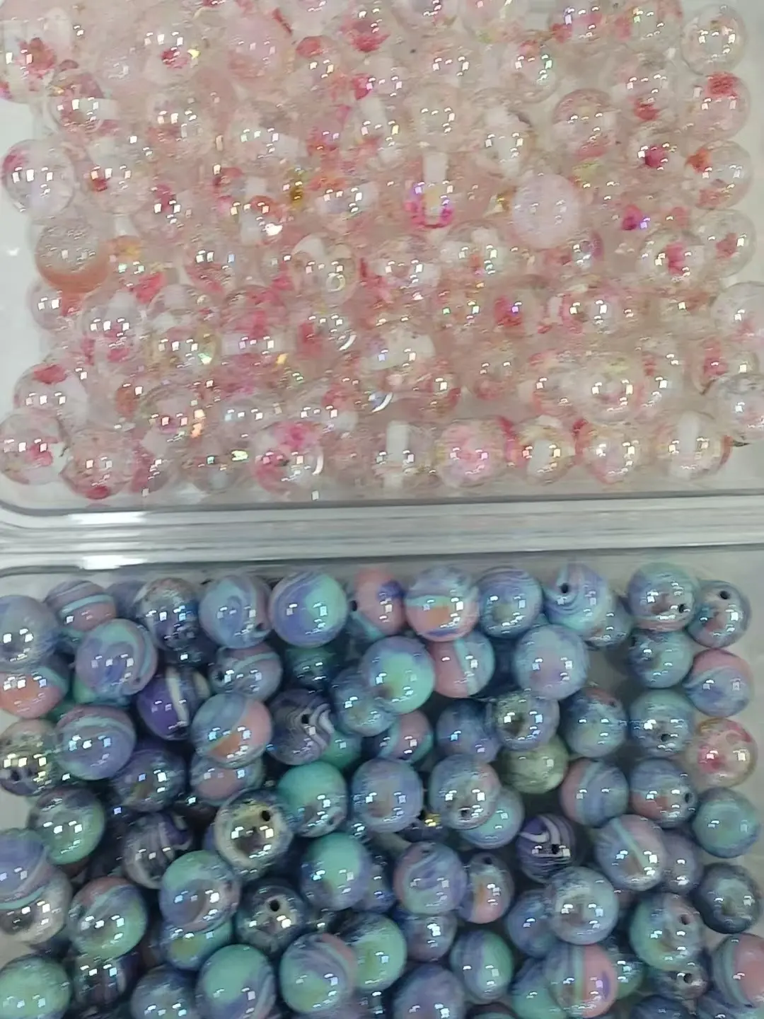 Glass Beads - Pink and Blue Iridescent Beads for Jewelry Making, 10Pieces per Pack, Ideal for DIY Projects and Crafts