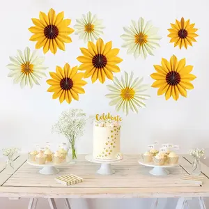 9Pcs Sunflower Party Decorations Sunflower Paper Fans Yellow Birthday Decorations Hanging Paper Flower Fan for women for Summer Shower Bulletin Board Decorations - Home Improvement.