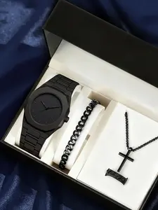 4-piece set for men's Valentine's Day gift, high-end casual steel strip material, versatile, comfortable, multifunctional, Quartz Analog Watch, fully automatic mechanical watch accessories