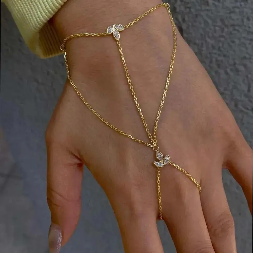 Rhinestone Leaf Hand Chain Bracelet Wedding Bridal Finger Bracelet Fashion New Bangle Accessories Jewelry Decoratons