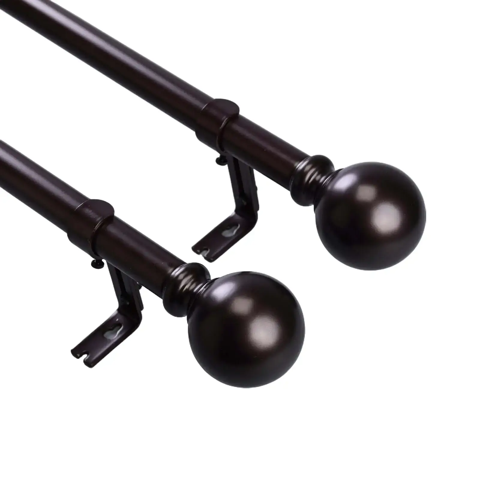 Adjustable Bronze Window Curtain Rod Complete Kit (42"-126" Expandable, Bedroom-Fit), with Round Finials, Brackets, Wall Anchors, 6pcs Screws, Triple Rod Window Hardware