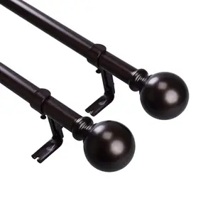 Adjustable Curtain Rod Set, Bronze, Round Finials 42"-126"