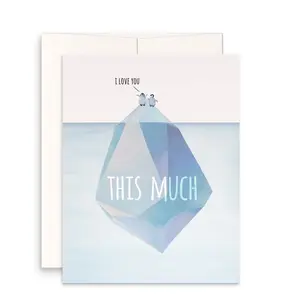 Happy Anniversary Card For Him -  I Love You This Much Like Iceberg Penguins Love Cards - Cute Penguin Valentines Day Card